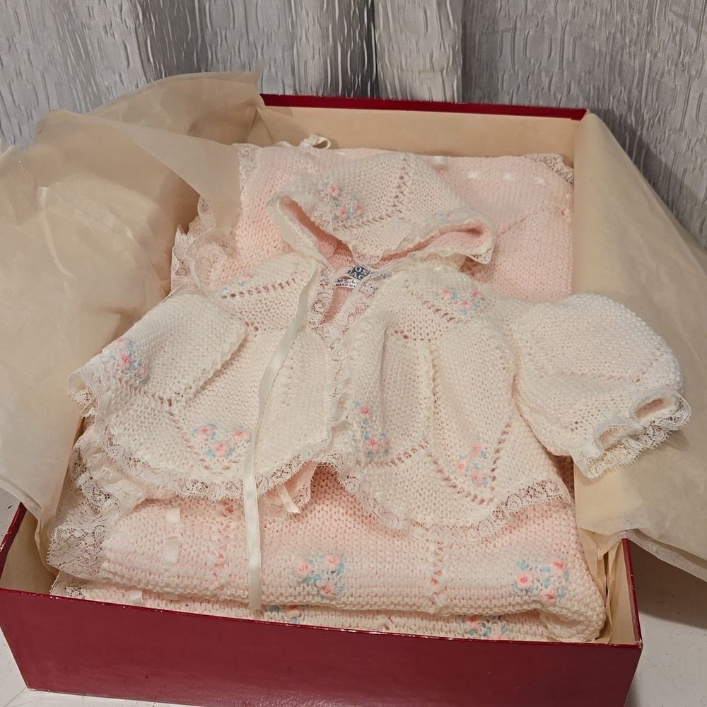 Crochet Baby Blanket and  Jacket  Crocheted by Joseph Magnin VINTAGE 28x41